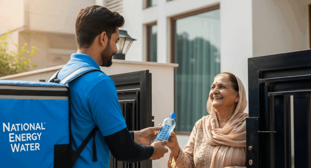 National Energy Water delivery showing premium service and purity.